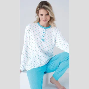 Karelpiu' Primavera Pigiama Donna Serafino Lungo In Puro Cotone Stampato Art. Sk8055pld