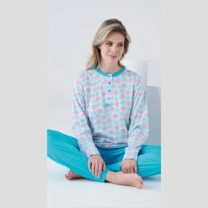 Karelpiu' Primavera Pigiama Donna Serafino Lungo In Puro Cotone Stampato Art. Sk8076pld