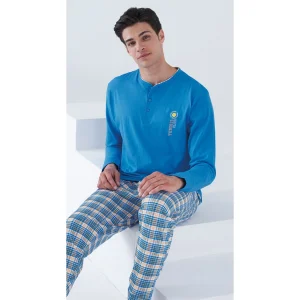 Karelpiu' Primavera Pigiama Uomo Serafino Lungo In Puro Cotone Con Stampa Art. Ss8578plu