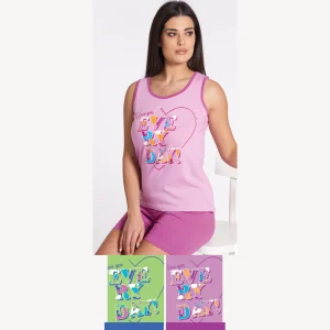 Vanue' Estate Pigiama Donna Corto Con Spalla Larga In Puro Cotone Con Stampa Art. Vs0334