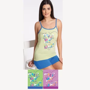 Vanue' Estate Pigiama Donna Corto Con Spalla Stretta In Puro Cotone Con Stampa Art. Vs0336