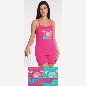 Vanue' Estate Pigiama Donna Corto Con Spalla Stretta In Puro Cotone Con Stampa Art. Vs0340