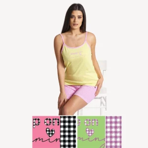 Vanue' Estate  Pigiama Donna Corto Con Spalla Stretta In Puro Cotone Con Stampa Art. Vs0355