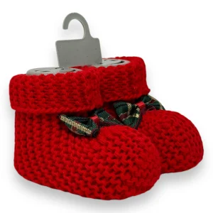 Irge Natale - Scarpetta Baby In Misto Lana Natalizia Con Fiocco In Tartan  Art. Ir1789