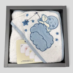 Teneri Bebe' Accappatoio Triangolo Neonato In Spugna Puro Cotone Ricamo Nuvoletta  Art. 1919