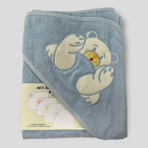 Teneri Bebe' Accappatoio Triangolo Neonato In Spugna Puro Cotone Ricamo Orsetto Art. 1925