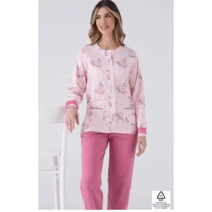 Pigiamiamoci Donna Pigiama Aperto Bicolore Fantasia (pantaloni Con Bordo) In Caldo Cotone Art. 4102la