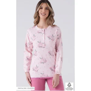 Pigiamiamoci Donna Pigiama Calibrato Serafino Fantasia (pantaloni Con Bordo) In Caldo Cotone Art. 4101lx