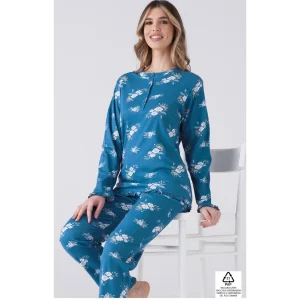 Pigiamiamoci Donna Pigiama Serafino Fantasia (pantaloni Con Bordo) In Caldo Cotone Art. 4109l