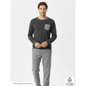 Pigiamiamoci - Pigiama Uomo Serafino Punto Milano Con Taschino E Pantalone Fantasia Art. 4222l