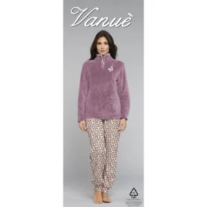 Vanue' Donna Pigiama Serafino Zip Bicolore In Morbido Coral Fleece  Art. Sv5500pld