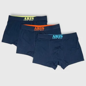 Aris Confezione 3 Pezzi Boxer Uomo In Puro Cotone Elasticizzato Elastico Esterno  Art. Aru165