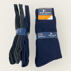 Scuola Nautica Invernale -3 Paia Calza Uomo Corta Tinta Unita Con Disegno In Caldo Cotone-  Art. Sn302