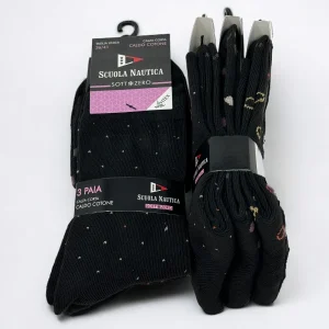 Scuola Nautica -6 Paia- Calza Donna Corta In Caldo Cotone Fantasie E Colori Assortiti  Art. Sn514