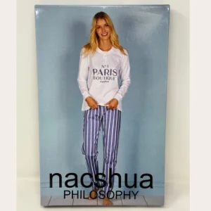 Nacshua - Pigiama Donna Serafino In Puro Cotone Pantalone Rigato  Art. Helenium