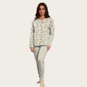 Bollicine Primavera - Pigiama Donna Cotone Serafino In Puro Cotone Pantalone Unito  Art. Camilla