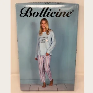 Bollicine Primavera - Pigiama Donna Cotone Serafino In Puro Cotone Pantalone Rigato  Art. Hera