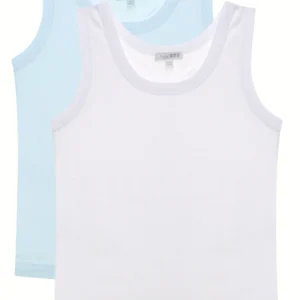 2 Canotte Bimbo In Cotone 1 Bianca 1 Celeste Art.y9648-d223