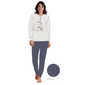 Irge Woman -pigiama Donna In Caldo Cotone 100% Serafino 3 Bottoni Con Stampa  Art. Mi1666