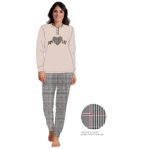 Irge Woman -pigiama Donna In Caldo Cotone 100% Serafino 3 Bottoni Con Ricamoe Stampa  Art. Mi1677