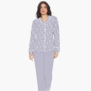 Irge Pigiama Donna Cotone Lungo Serafino Aperto Stampato Art. Mi1828