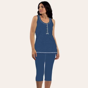 Irge Pigiama Donna Calibrato Pinocchietto Spalla-larga In Jersey Puro Cotone  Art. Cdm156