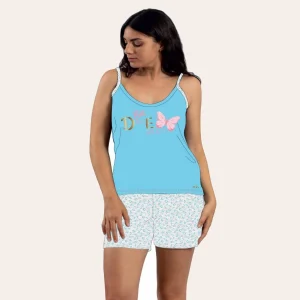 You&me Pigiama Donna Corto Spalla Stretta Stampato Short Fantasia In Puro Cotone  Art. Y&m436