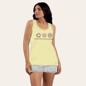 You&me Pigiama Donna Corto Spalla Larga Stampato Short Fantasia In Puro Cotone  Art. Y&m487