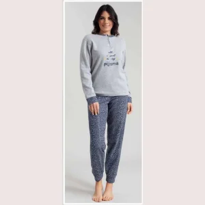 Irge Pigiama Donna Punto Milano Serafino 3 Bottoni Con Ricamo E Pantalone Fantasia  Art. Pmd341