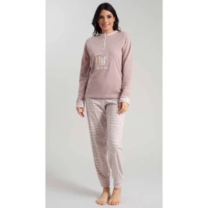 Irge Woman Pigiama Donna Invernale Punto Milano Serafino 3 Bottoni Con Ricamo Pantalone Fantasia  Art. Pmd353