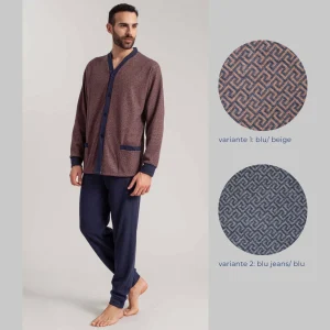 Irge - Pigiama Uomo Invernale In Punto Milano Serafino 3 Bottoni Con Taschino E Pantalone Con Elastico No Stress Art. Pmu376