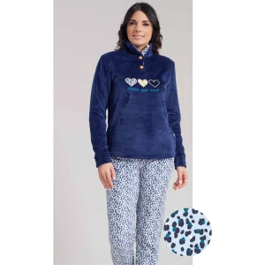 Irge Pigiama Donna Lupetto 3 Bottoni In Morbido Coral- Flannel Con Ricamo  Art. Mi1935