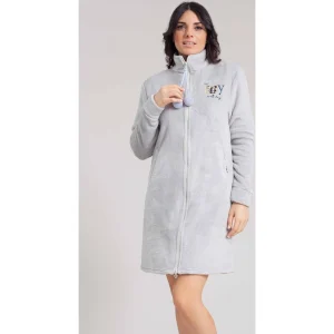 Irge Vestaglia Donna In Morbido Coral-flannel Con Ricamo E Apertura Con Zip  Art. Mi1948