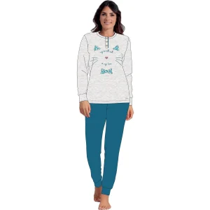 You & Me Inverno Pigiama Donna Serafino In Caldo Cotone Ricamato  Art. Y&m507