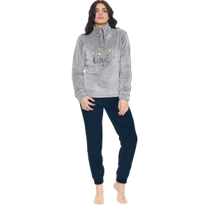 You&me Donna - Pigiama Donna In Soffice Coral 3 Bottoni Con Ricamo Tinta Unita  Art. Y&m509