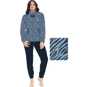 You&me Donna -pigiama Donna In Soffice Coral Full Zip Con Marsupio E Ricamo Art. Y&m511