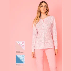 Irge - Pigiama Donna Cotone Lungo Aperto Avanti Fantasia In Puro Cotone Con Tasche  Art. Irl1997