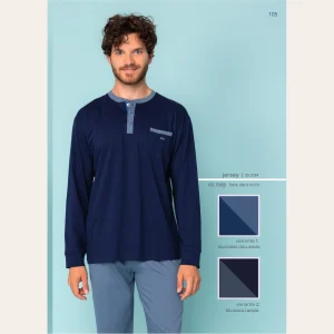 Irge - Pigiama Uomo Cotone Serafino Lungo Cotone Con Taschino  Art. Irl1969