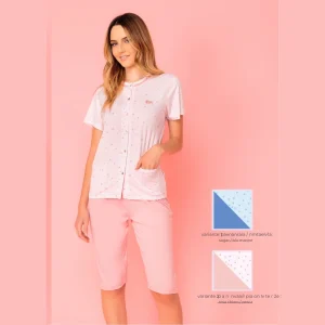 Irge - Pigiama Donna In Cotone Calibrato Aperto Mezza Manica Pescatore  Stampato Art. Cdc187