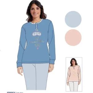 Irge - Pigiama Donna Cotone Lungo In Jersey Puro Cotone Ricamato  Art. Mil2018