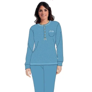 Irge - Pigiama Donna Cotone Lungo In Jersey Puro Cotone Ricamato Con Taschino Art. Mil2025