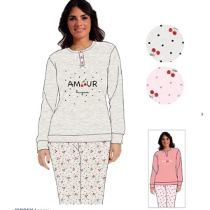 Irge - Pigiama Donna Cotone Lungo In Jersey Puro Cotone Ricamato  Art. Mil2032