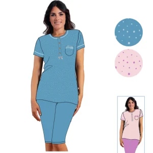 Irge Estate - Pigiama Donna Serafino Mezza Manica Pescatore In Puro Cotone Stampato  Art. Mic2027