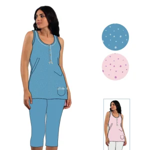 Irge - Pigiama Donna Pescatore Spalla Larga Stampato In Puro Cotone  Art. Mic2029