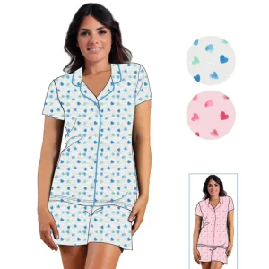 Irge - Pigiama Donna In Cotone Aperto Avanti Mezza Manica Corto In Jersey Puro Cotone Stampato  Art. Mic2024