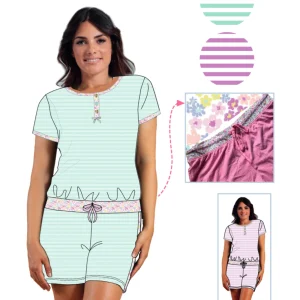 Irge Estate - Pigiama Donna Mezza Manica Corto In Jersey Puro Cotone Stampato  Art. Mic2049
