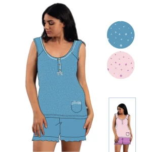 Irge - Pigiama Donna In Cotone Scollo Serafino Spalla Larga Corto In Jersey Puro Cotone Stampato  Art. Mic2028