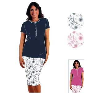 Irge Estate - Pigiama Donna Serafino Mezza Manica Pescatore In Fibra Di Bambu' (fibra Naturale) Art. Mic2052