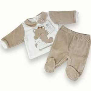 Nazareno Gabrielli - Completino 2 Pezzi Clinico In Morbida Ciniglia -di Cotone- Ricamata  Art. Ng631-1