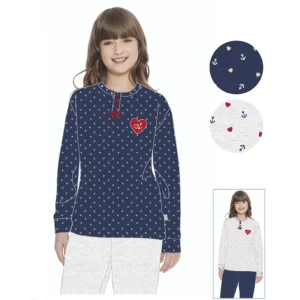 Irge - Pigiama Bimba Cotone Lungo Serafino 3 Bottoni Stampato In Puro Cotone  Art. Ik188